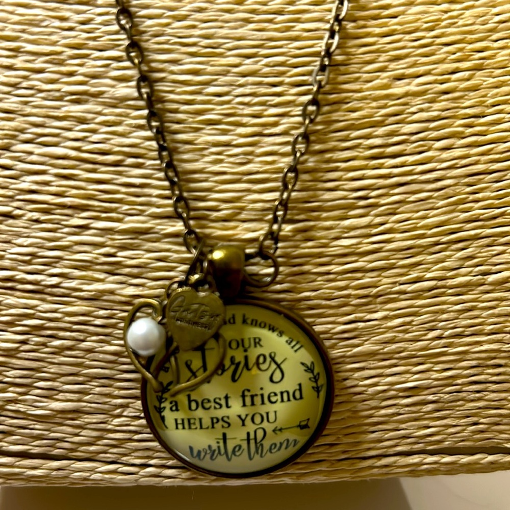 Gutsy Goodness friendship charm necklace brass tone cream boho